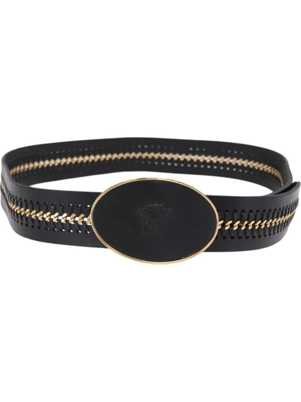 VERSACE Belt Leather 43.3"" Black Gold